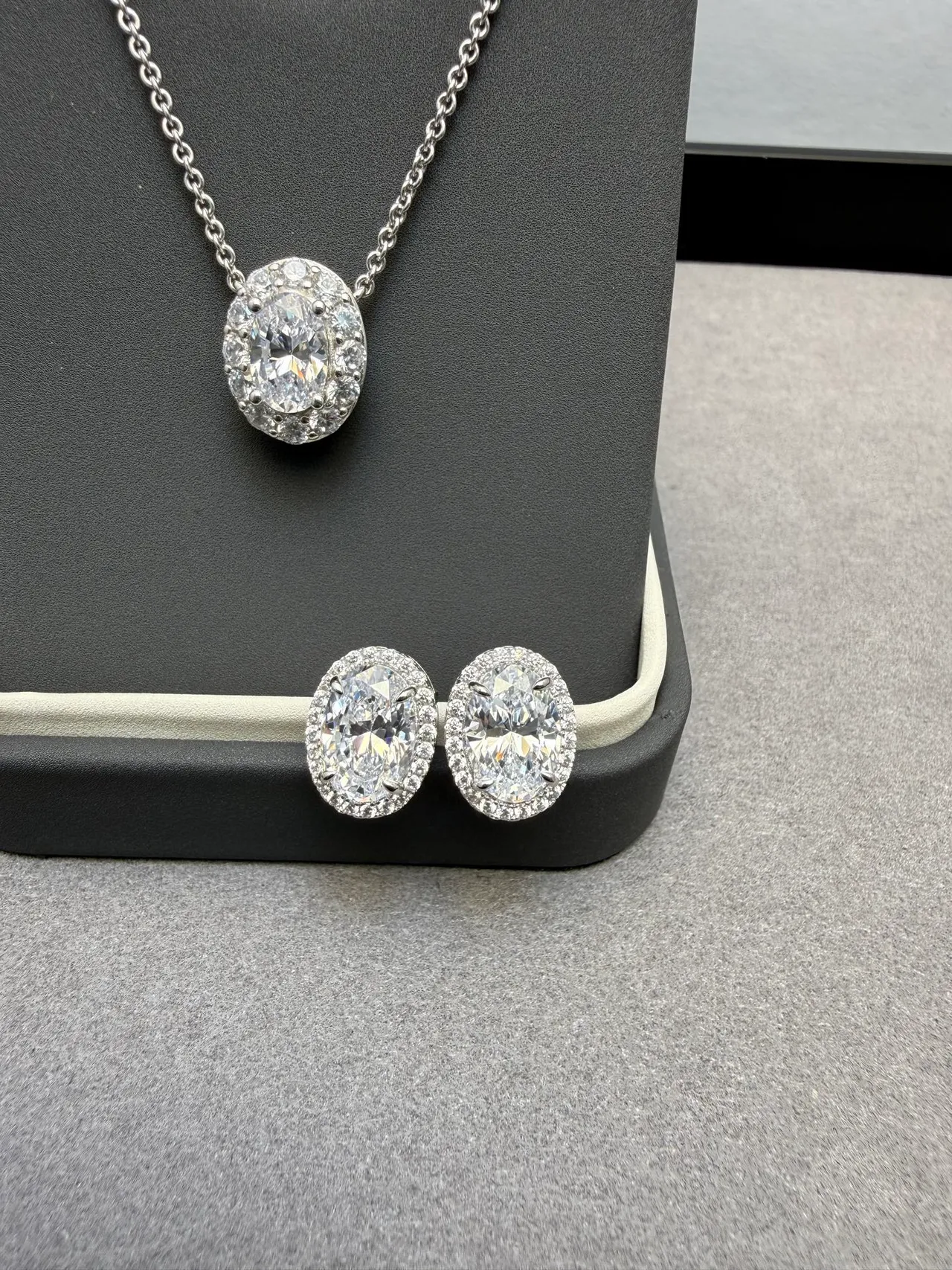 Silver White Halo Setting Round Cut Center Stone Earrings