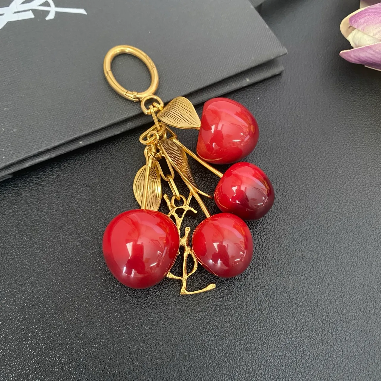 Saint Laurent Cherry Cluster Gold-Tone Resin Brooch