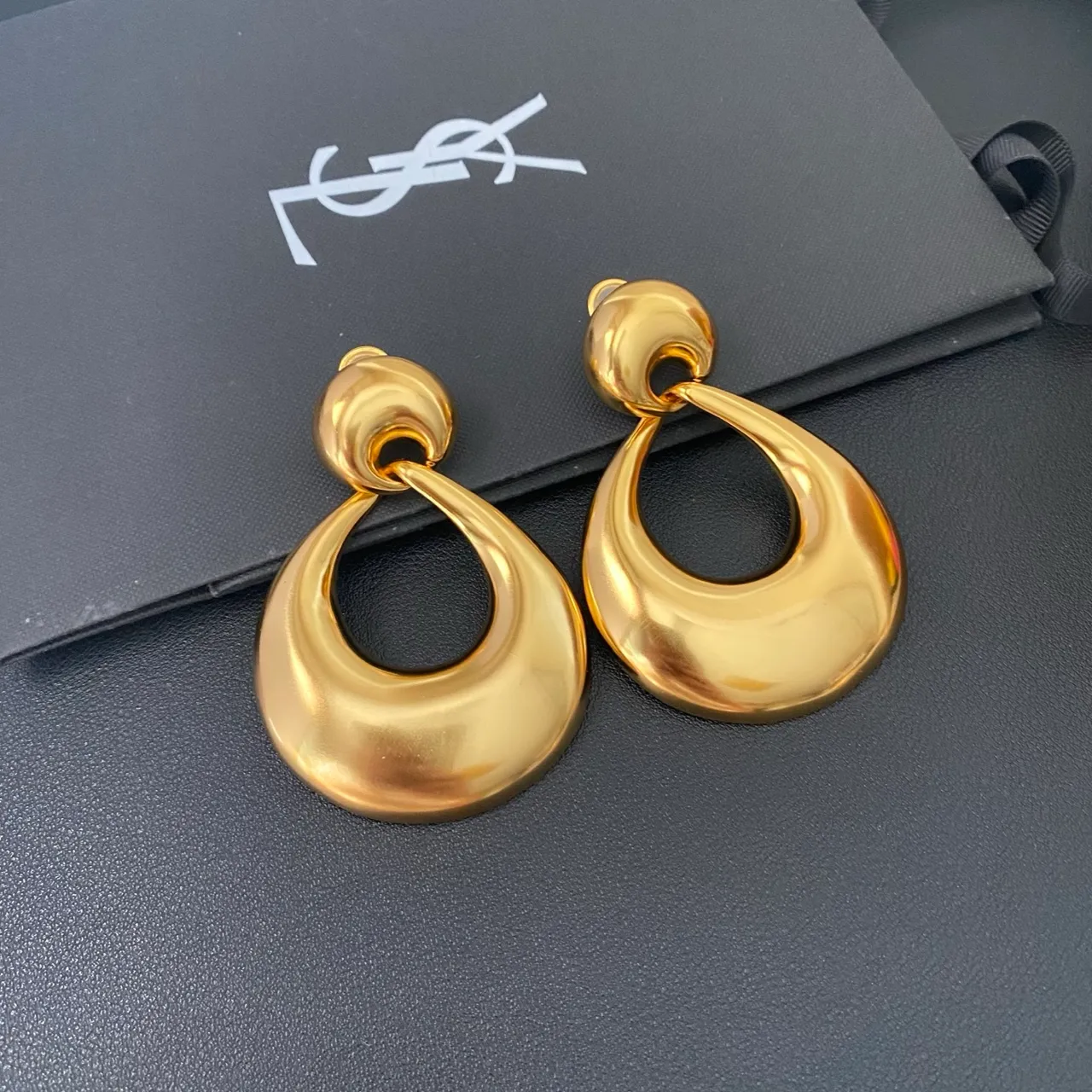 Saint Laurent Gold Sculptural Teardrop Hoop Earrings
