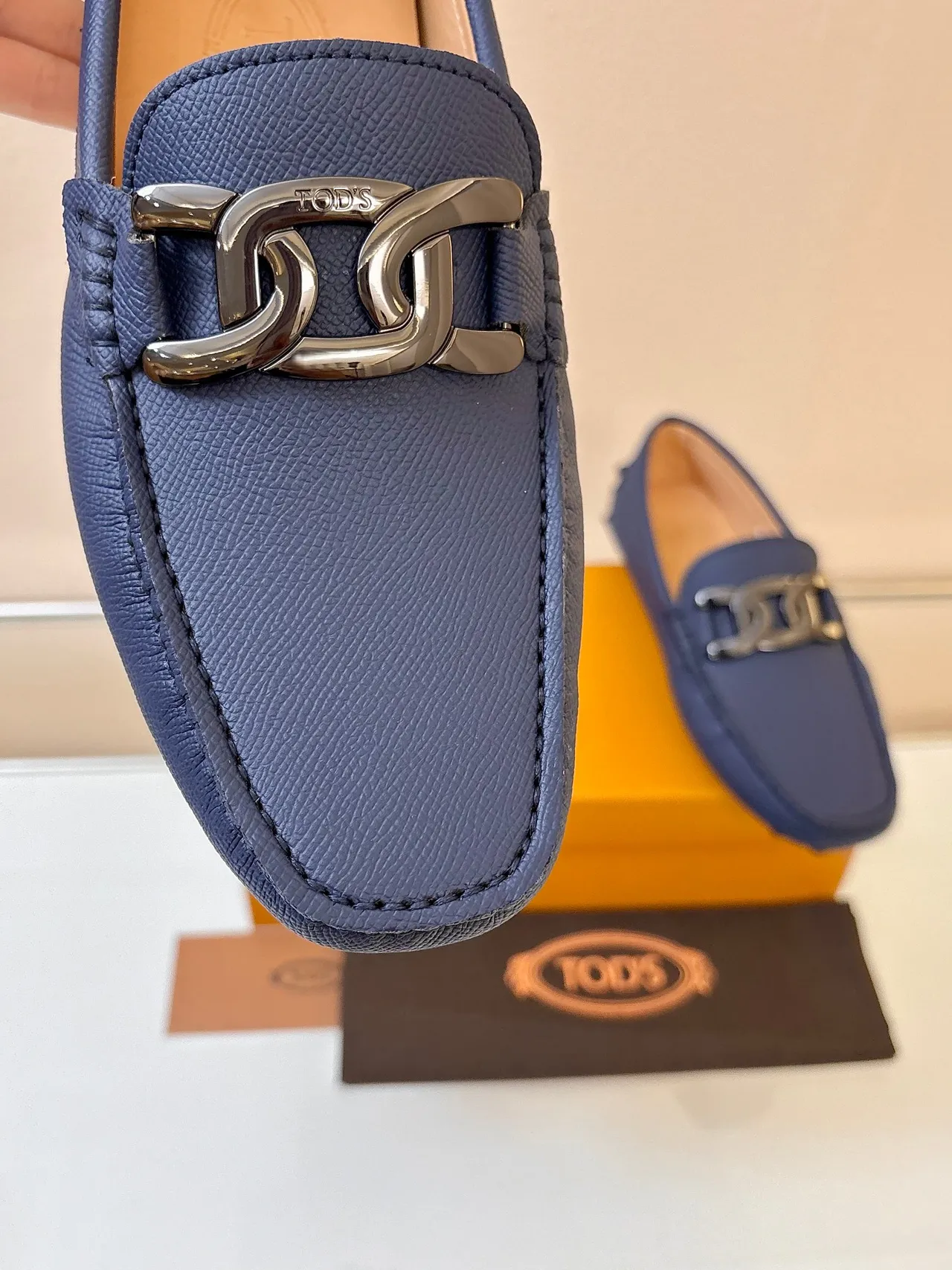 Tod's Horsebit Loafer Navy Blue Pebble-Sole Leather Loafers