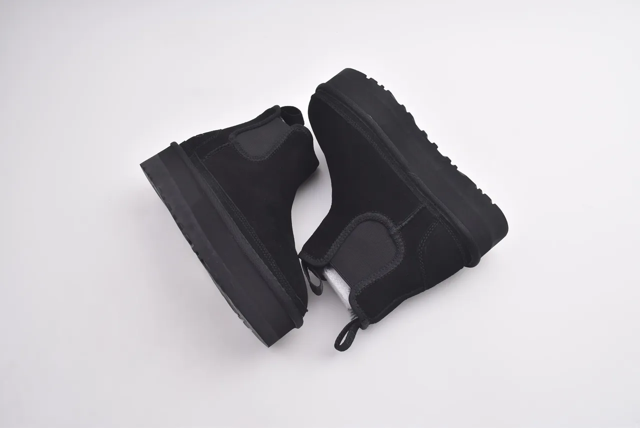 UGG Classic Platform Chelsea Black White Sole Elastic Side Gussets Chelsea Boots