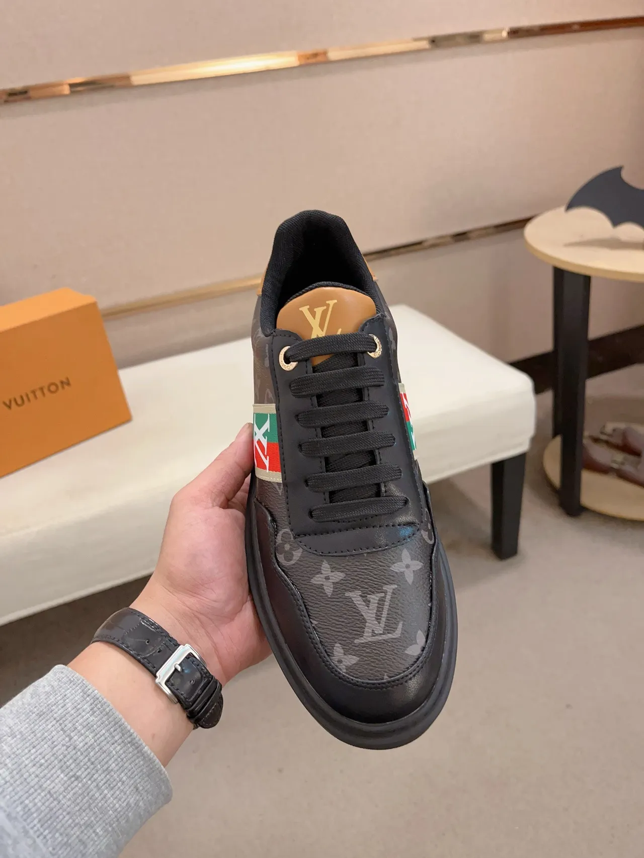Louis Vuitton LV Trainer Black Multicolor Monogram Canvas Leather Toe Cap Lifestyle Sneakers