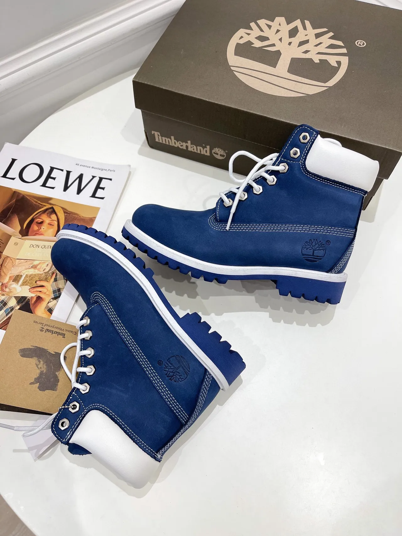 Timberland Premium 6-Inch Blue and White Work Boots