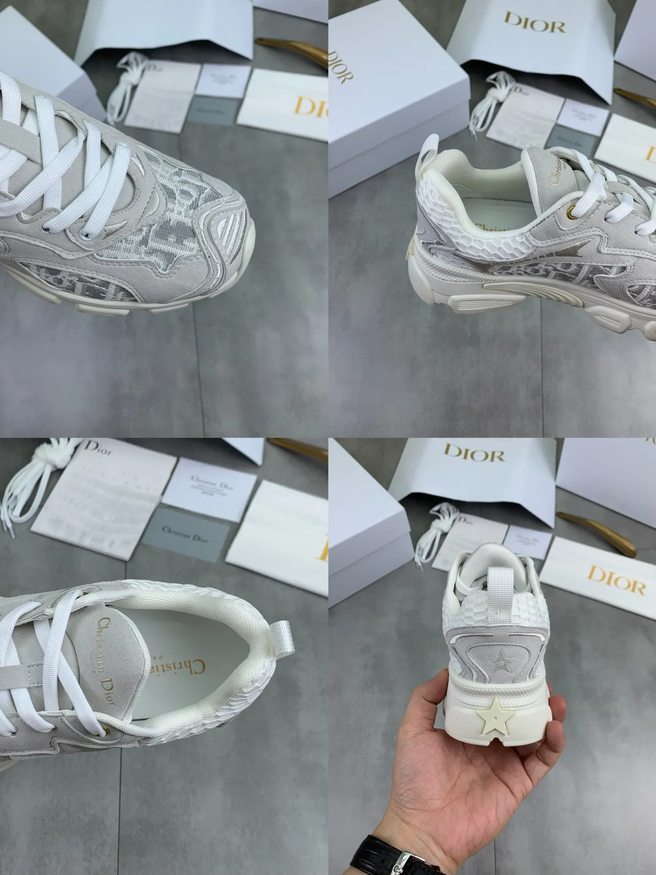 Dior Gray White Sole Oblique Monogram Overlay Chunky Sneakers