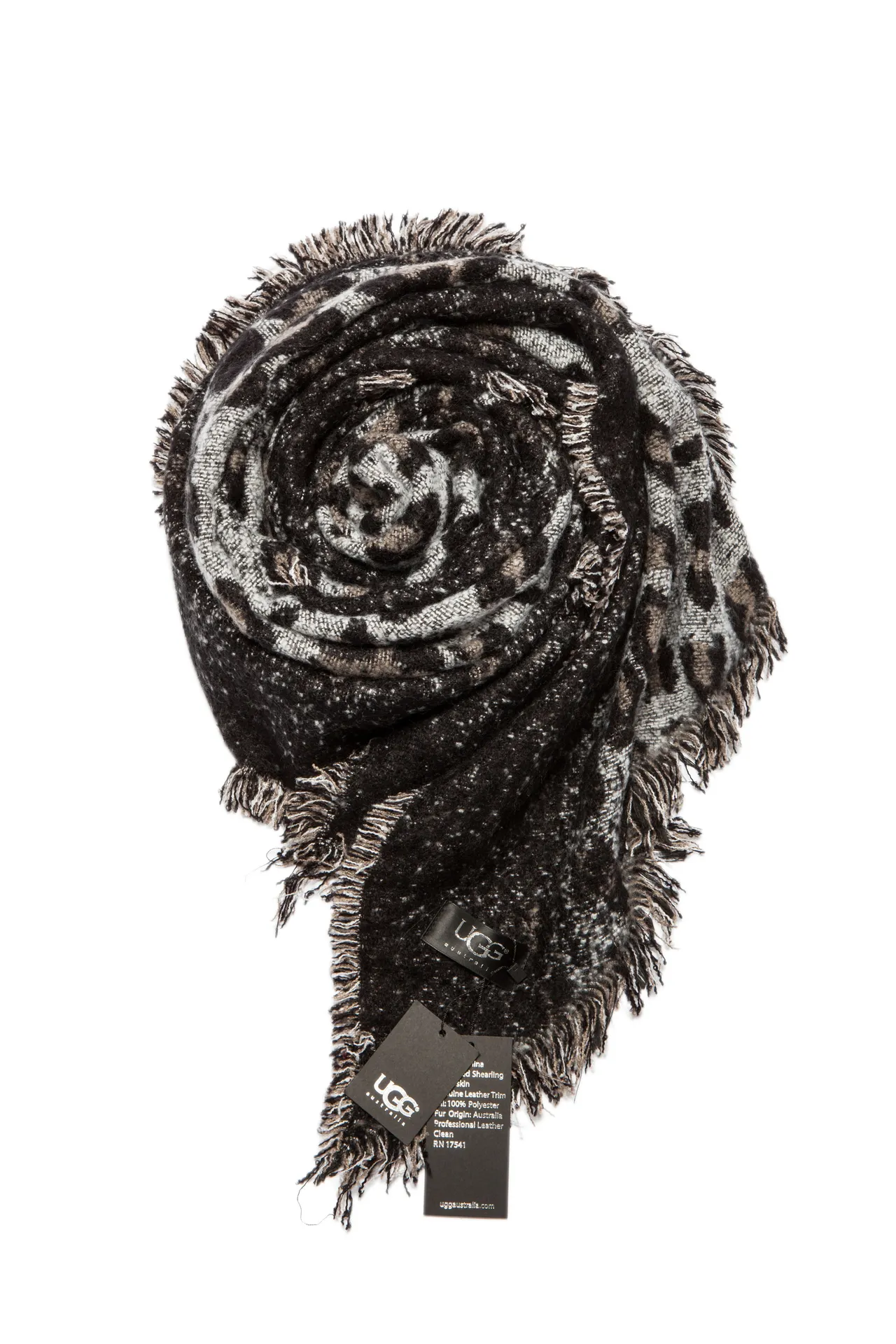 Gray Black Leopard-Print Woven Scarve