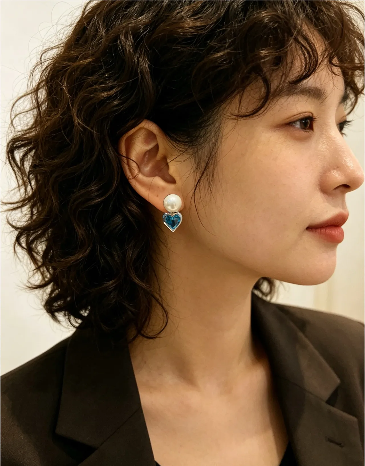 Pearl and Blue Heart Gemstone Stud Earrings