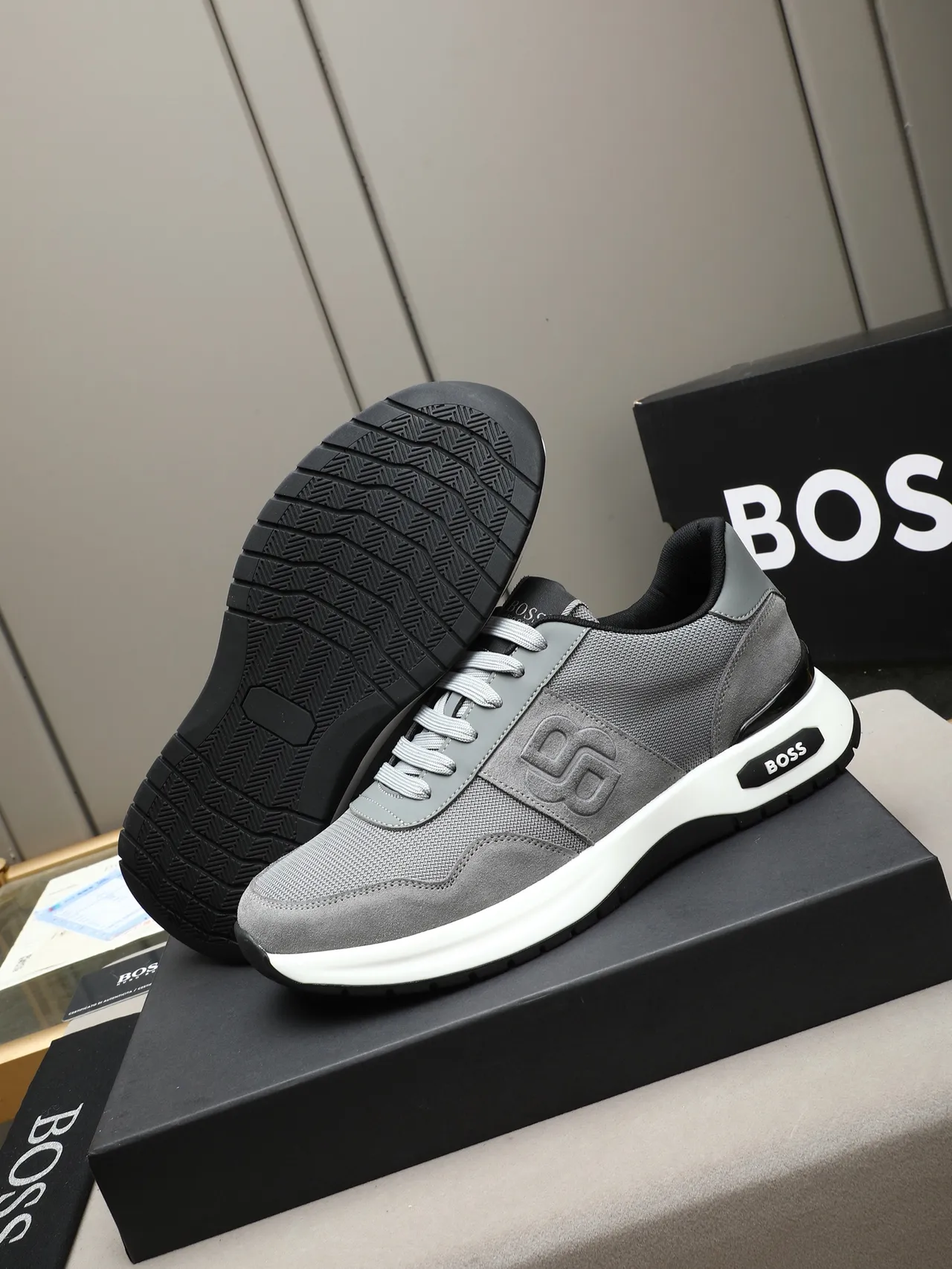 Hugo Boss Gray Suede and Mesh Lifestyle Sneaker