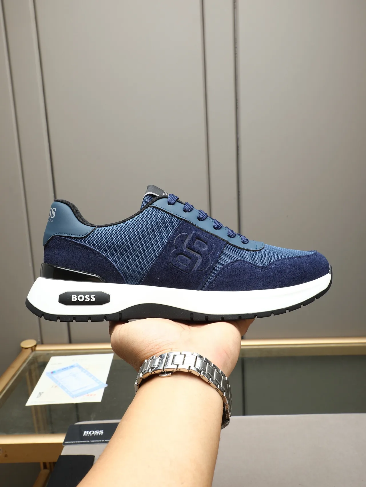 Hugo Boss Navy Blue Suede and Mesh Lifestyle Sneaker