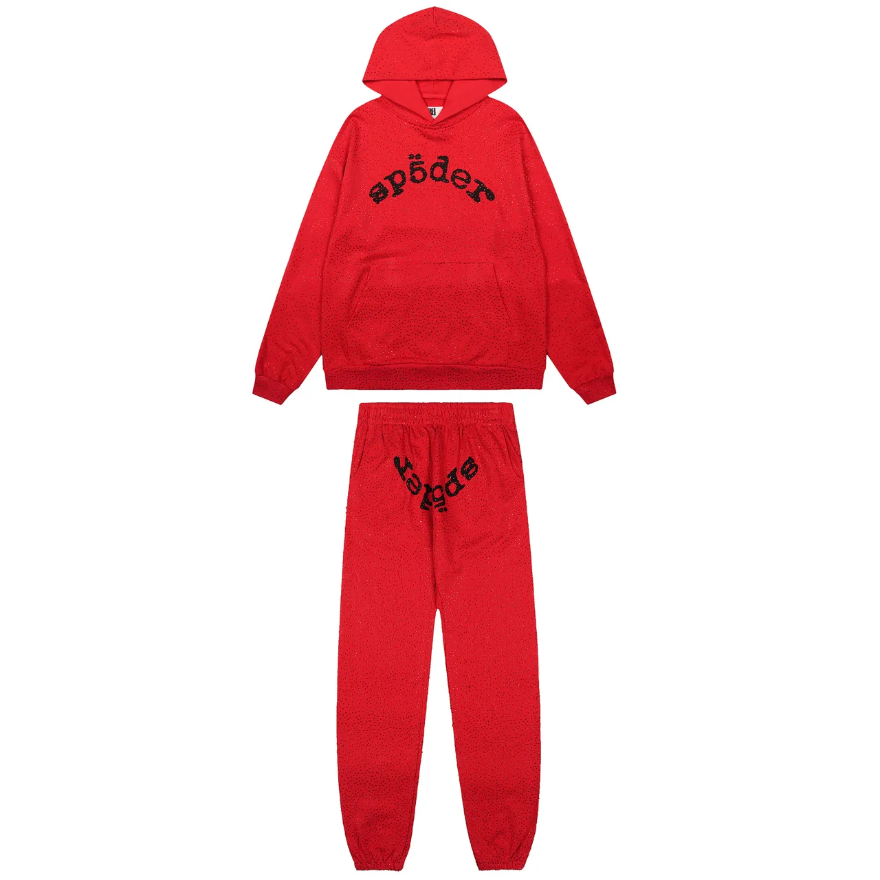 Sp5der Red Perforated Fabric Texture Arched Embroidered Logo Tracksuit