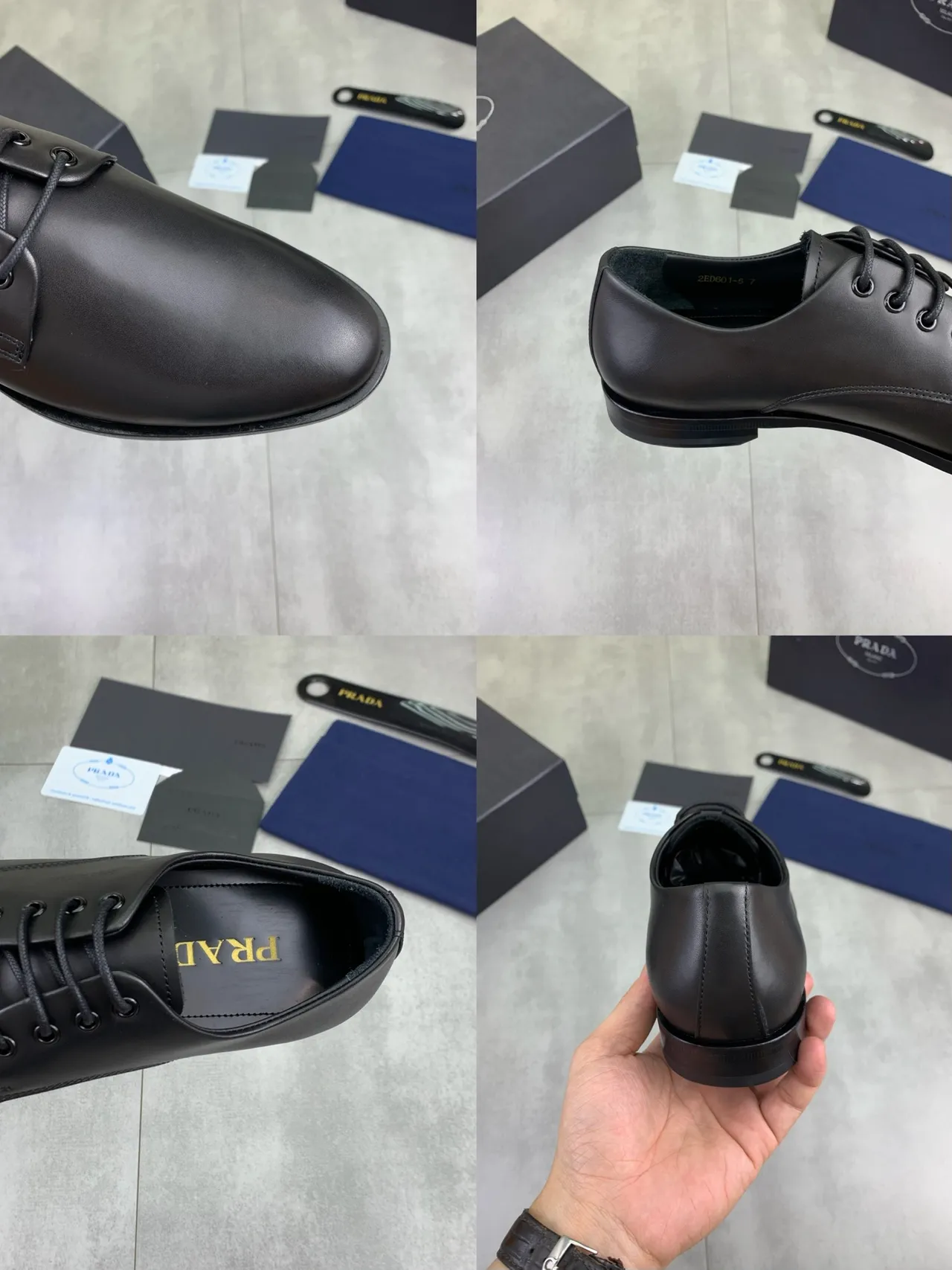 Prada Cap-Toe Smooth Leather Black Oxford Shoes