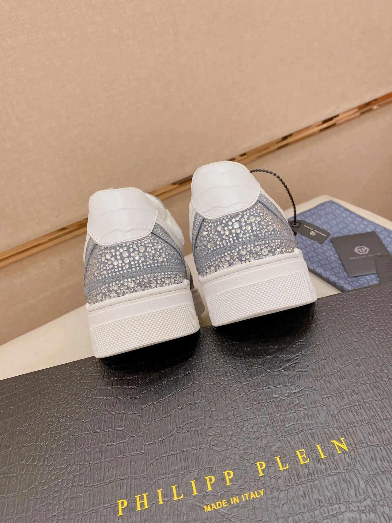 Philipp Plein Crystal-Embellished White and Light Blue Lifestyle Sneakers