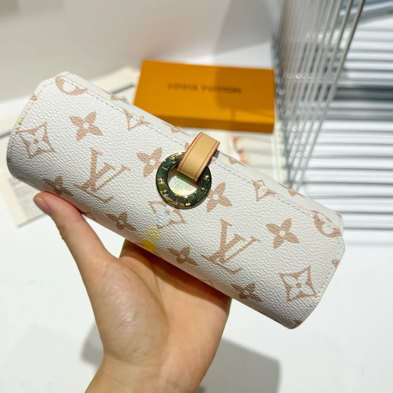 Louis Vuitton Beige Gold Cylindrical Roll-Up Monogram Canvas Wristlet