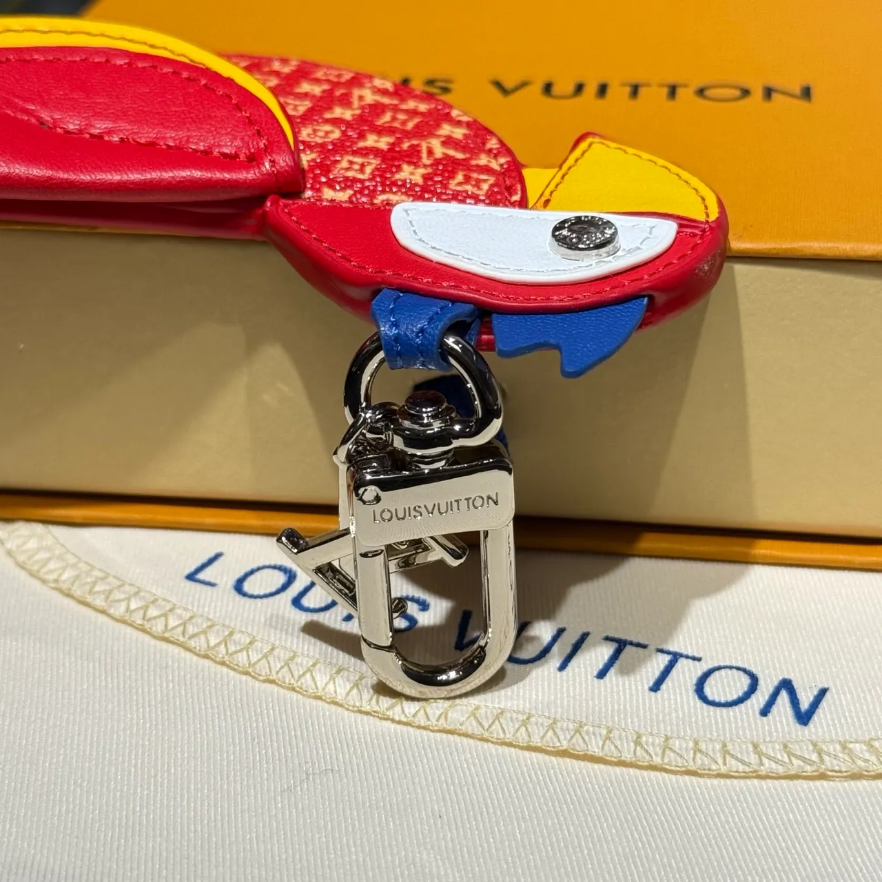 Louis Vuitton Red Multicolor Parrot-Shaped Monogram Leather Handbag