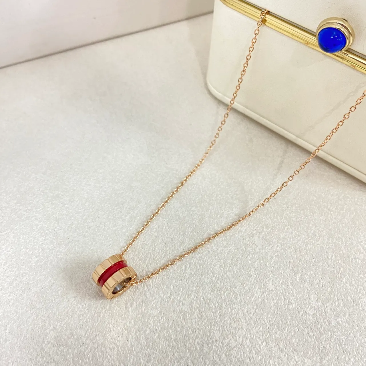 Gold Multicolor Barrel-Shaped Pendant Enamel Color Band Detail Necklace