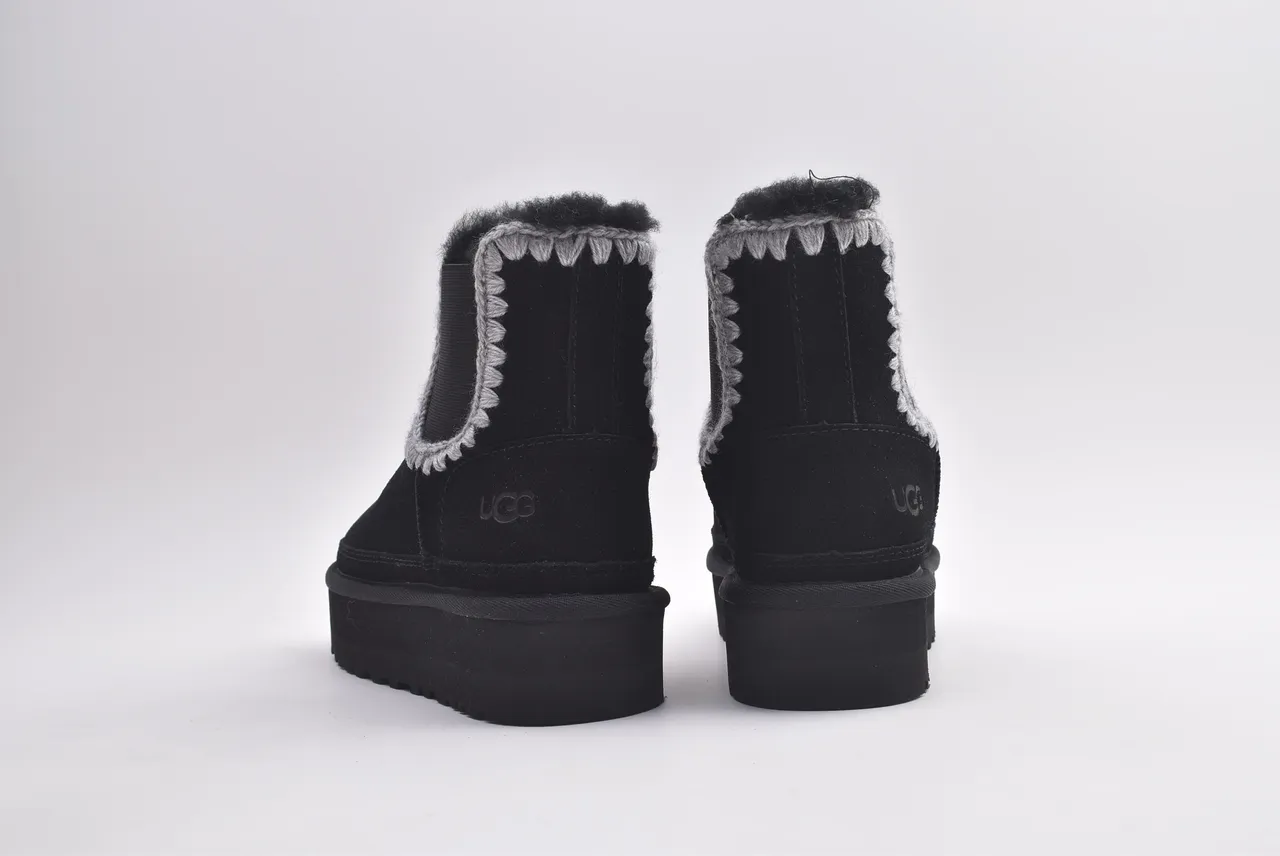UGG Tasman Black Gray Suede Upper Braided Trim Chelsea Boots
