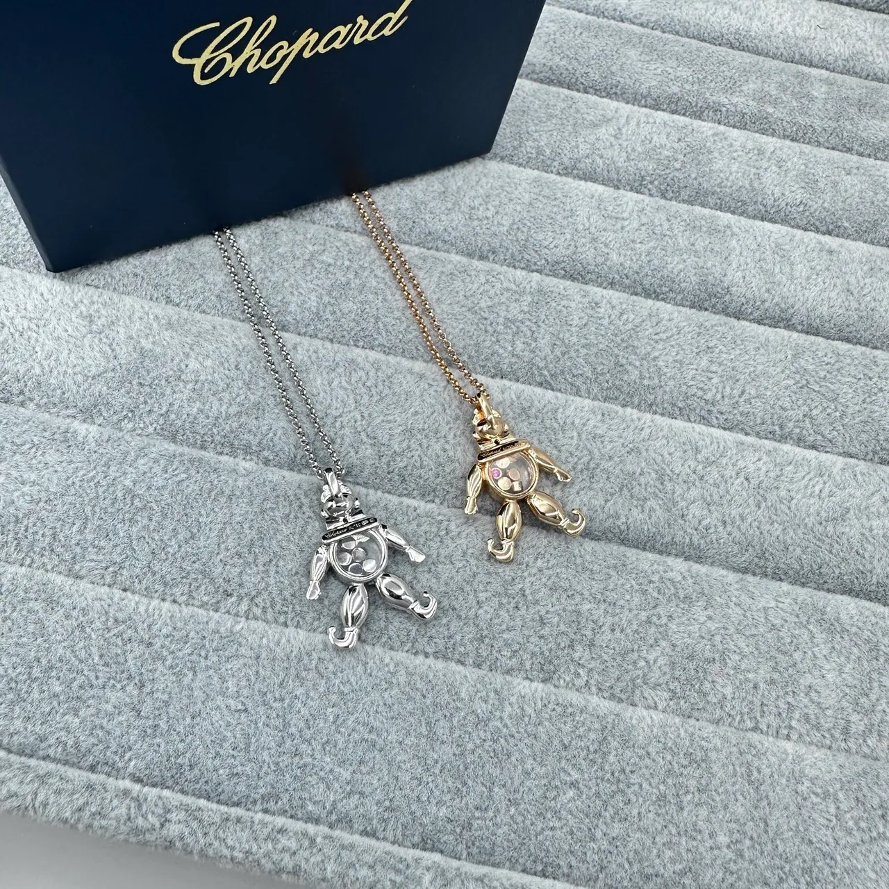 Silver Gold Clown-Shaped Pendant Gem-Set Torso Necklace