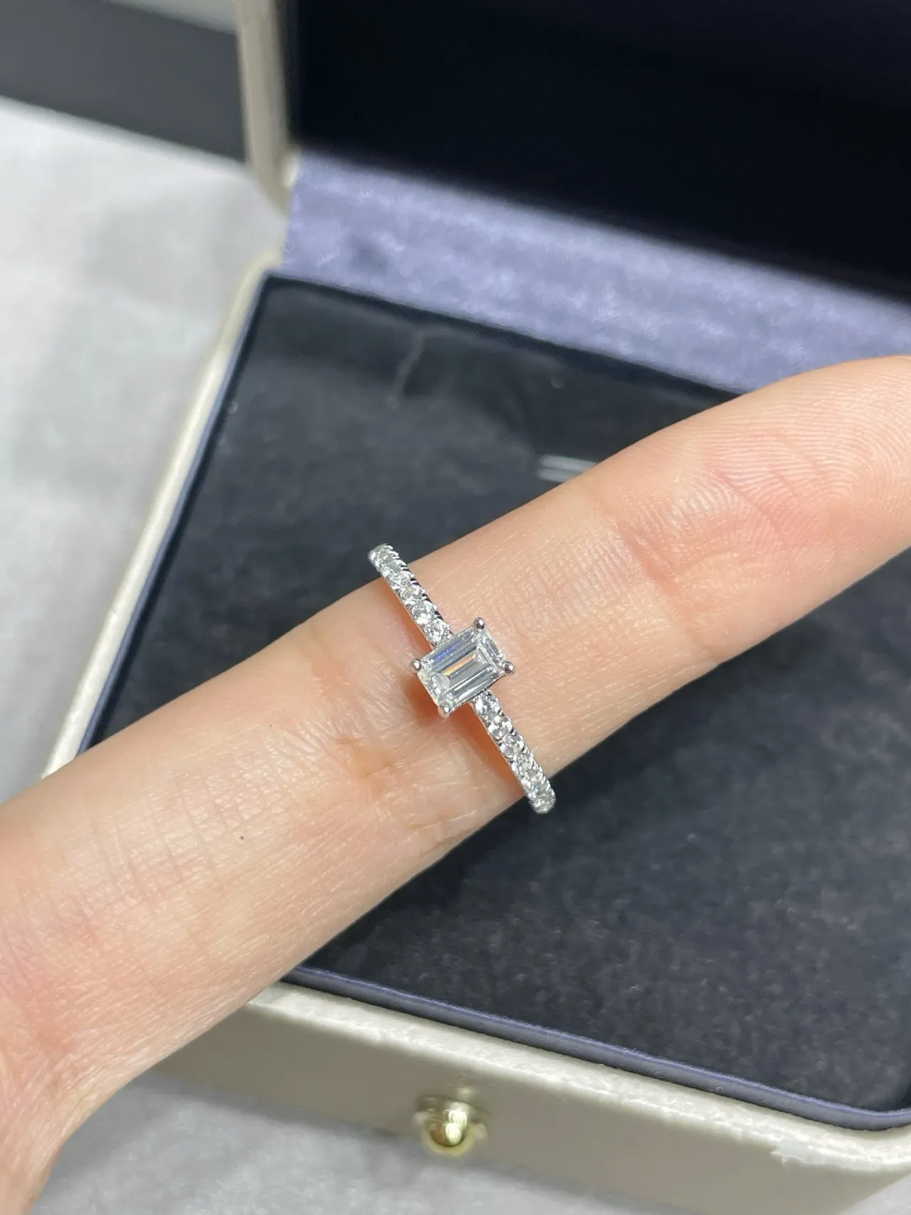 Silver-Tone Emerald-Cut Pavé Band Stackable Rings