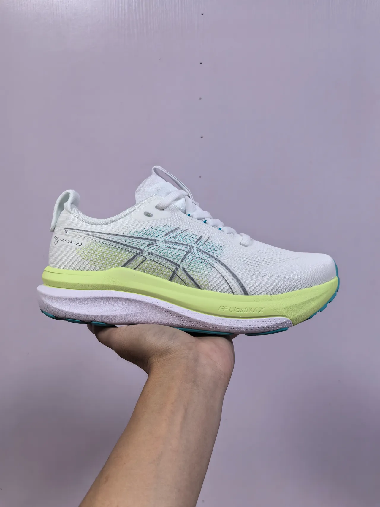 ASICS Gel-Kayano 33 White Lime Green Running Shoes