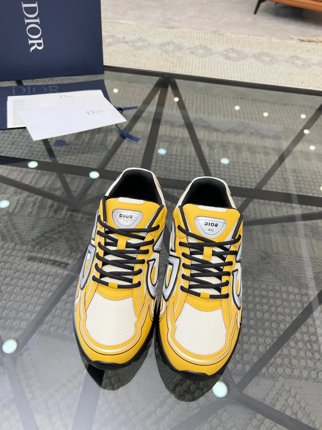 Dior Yellow Black Sole Oversized CD Logo Chunky Sneakers