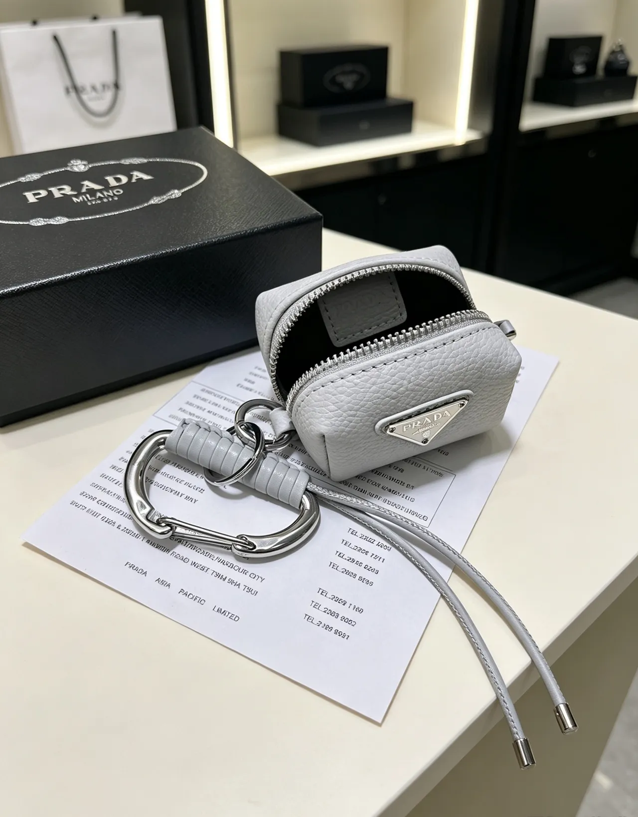 Prada Gray Silver Pebbled Leather Cylindrical Pouch Crossbody Bag