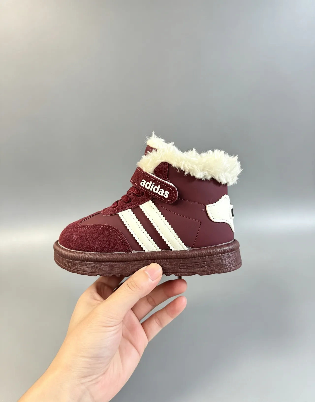 Adidas Brown White Fur-Lined Collar Three-Stripe Side Panel Snow Boots