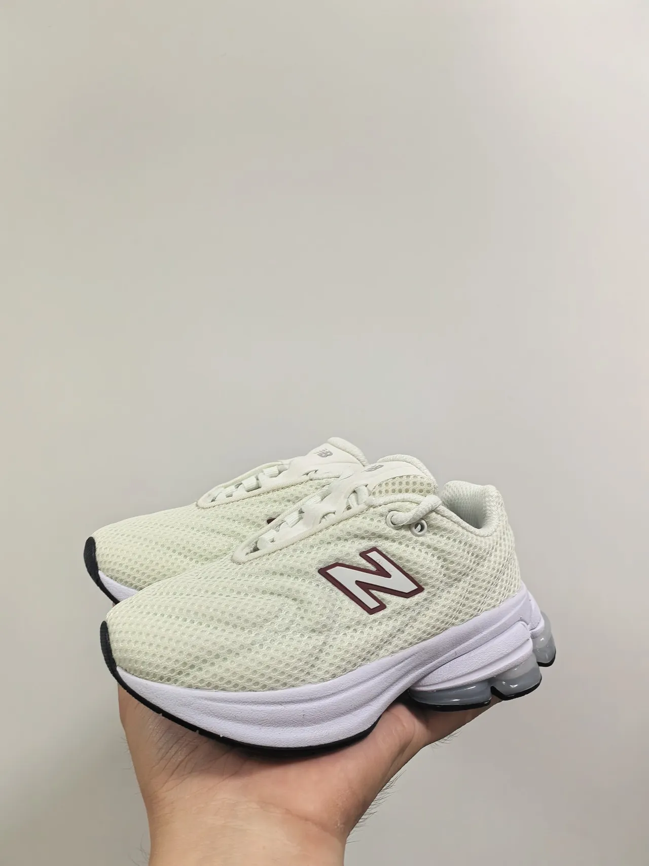 New Balance Beige Pink Mesh Upper Thick Air-Pod Midsole Chunky Sneakers
