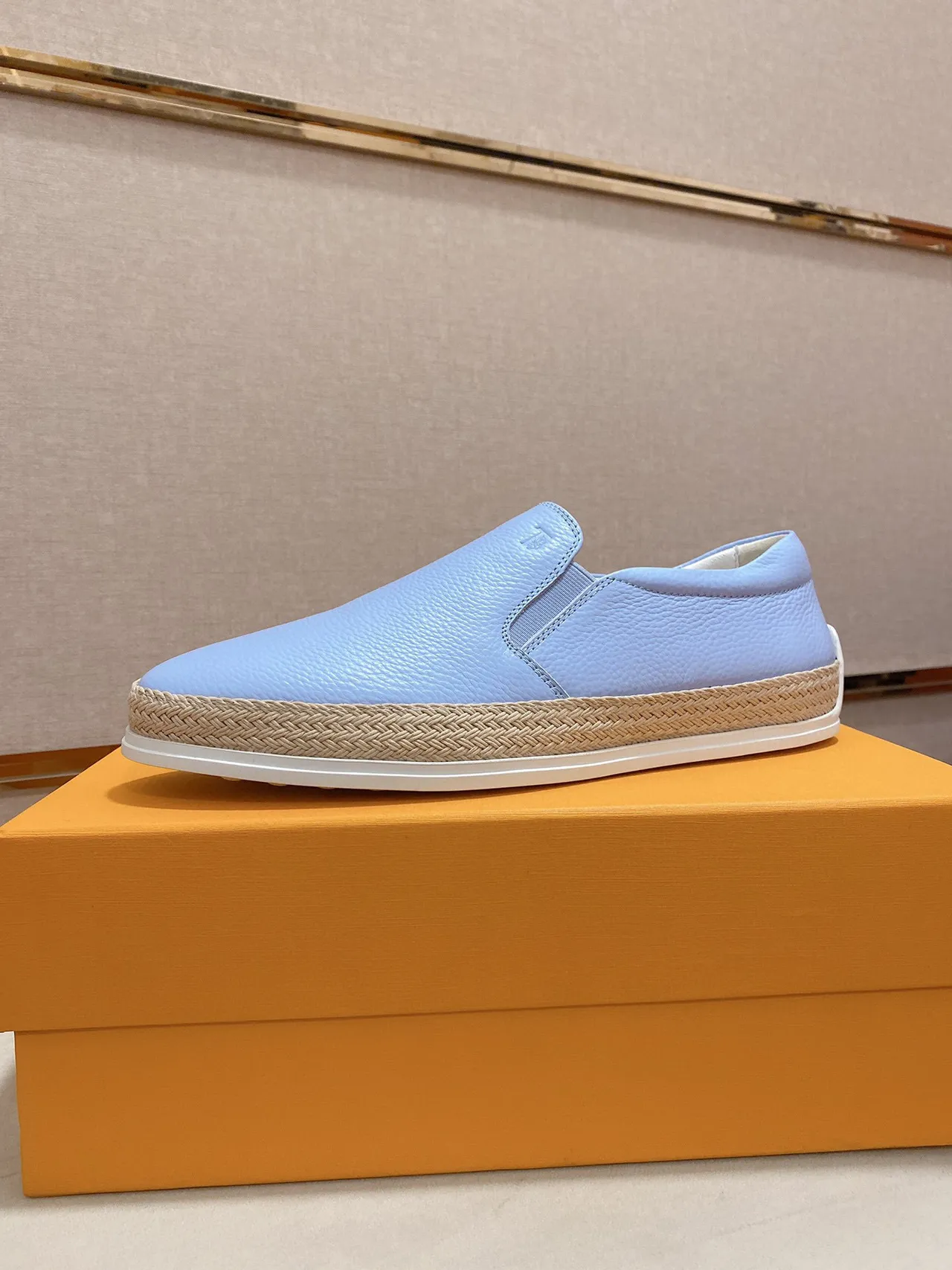 Light Blue Pebbled Leather Slip-On Boat Shoe