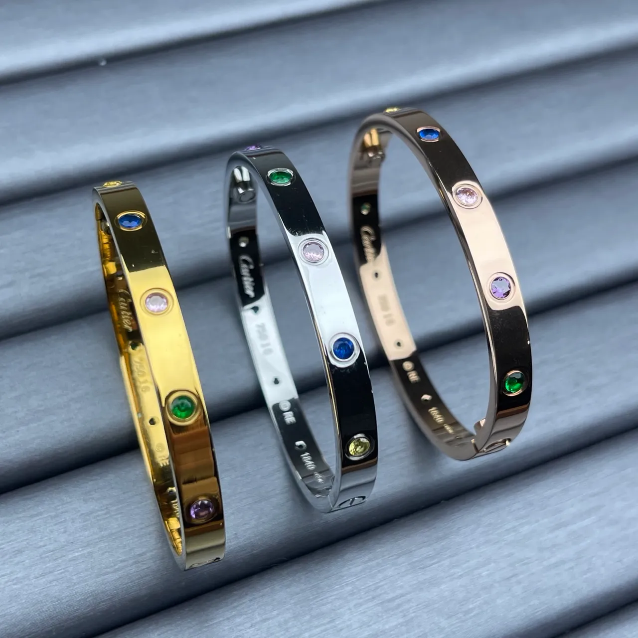 Cartier Love Multicolor Gemstone Hinged Bangle Bracelets