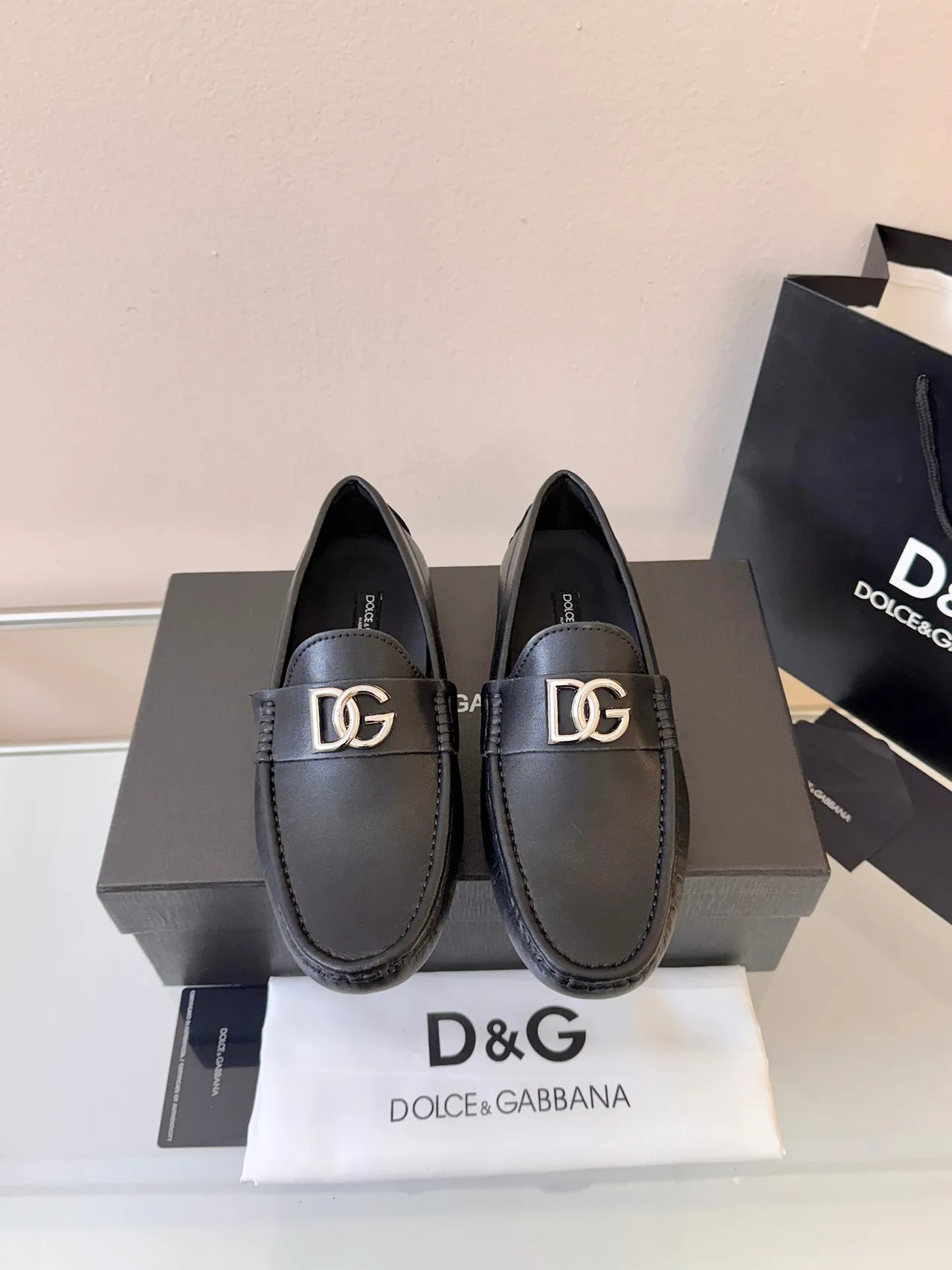 Dolce & Gabbana DG Loafer Black Leather Metal Buckle Loafers
