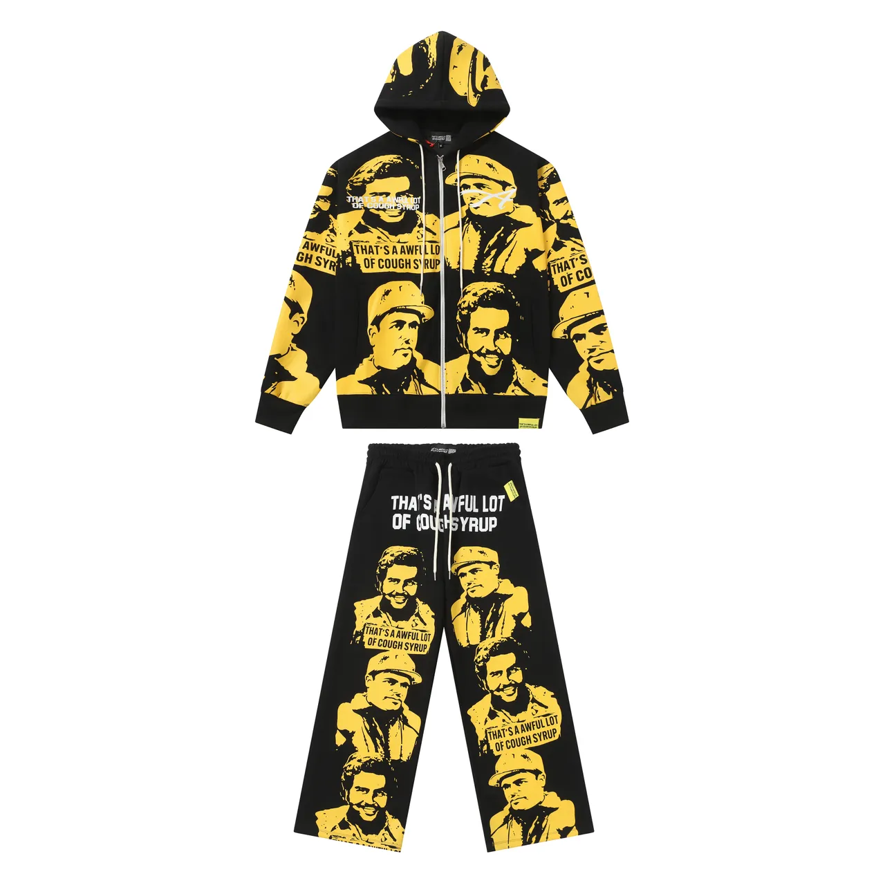 Black and Yellow Graphic Print Hoodie and Sweatpants Tracksuit