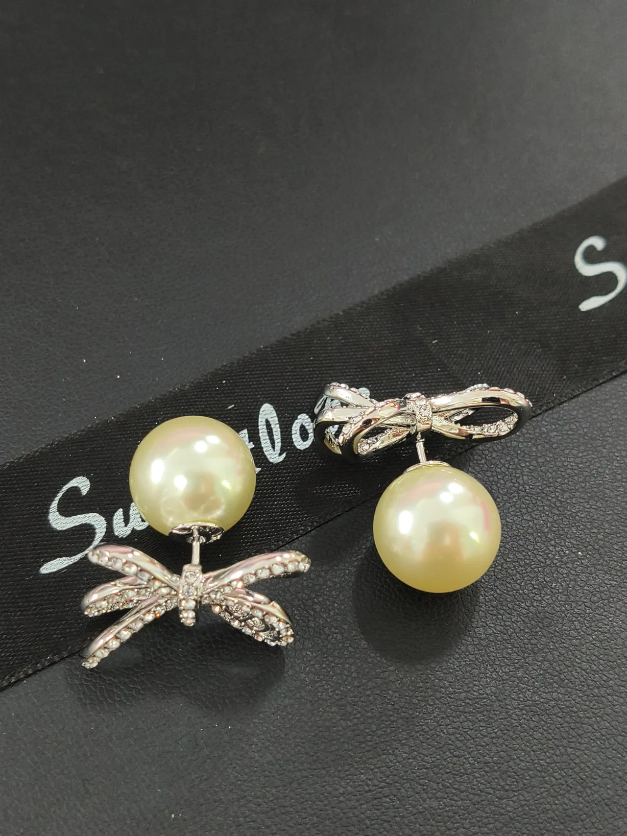 Pearl and Crystal Dragonfly Stud Earrings