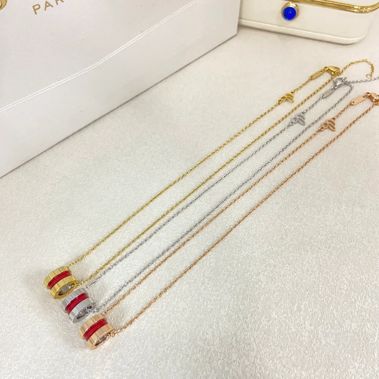 Gold Multicolor Barrel-Shaped Pendant Enamel Color Band Detail Necklace