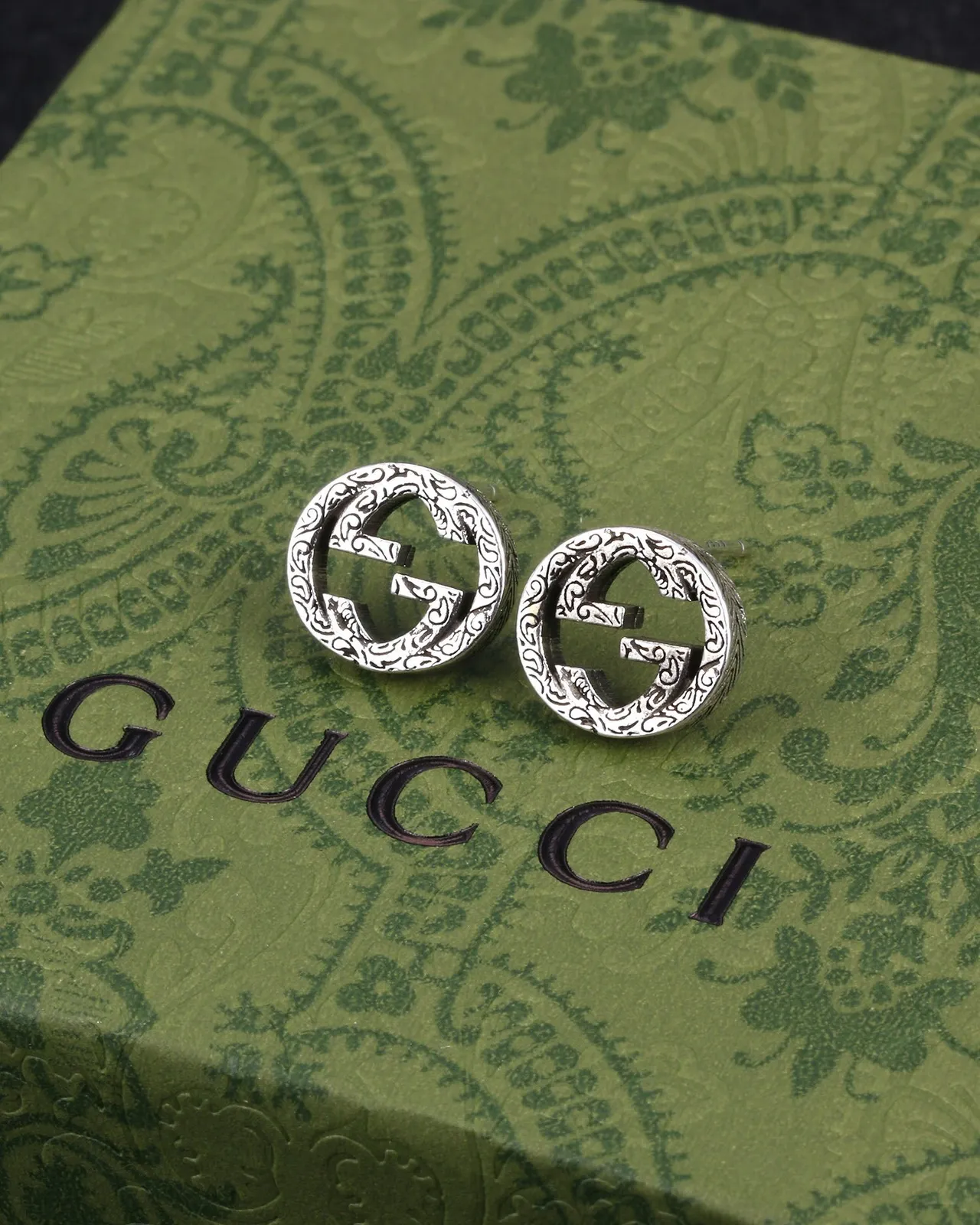 Gucci GG Marmont Silver Circular Stud Interlocking G Logo Earrings