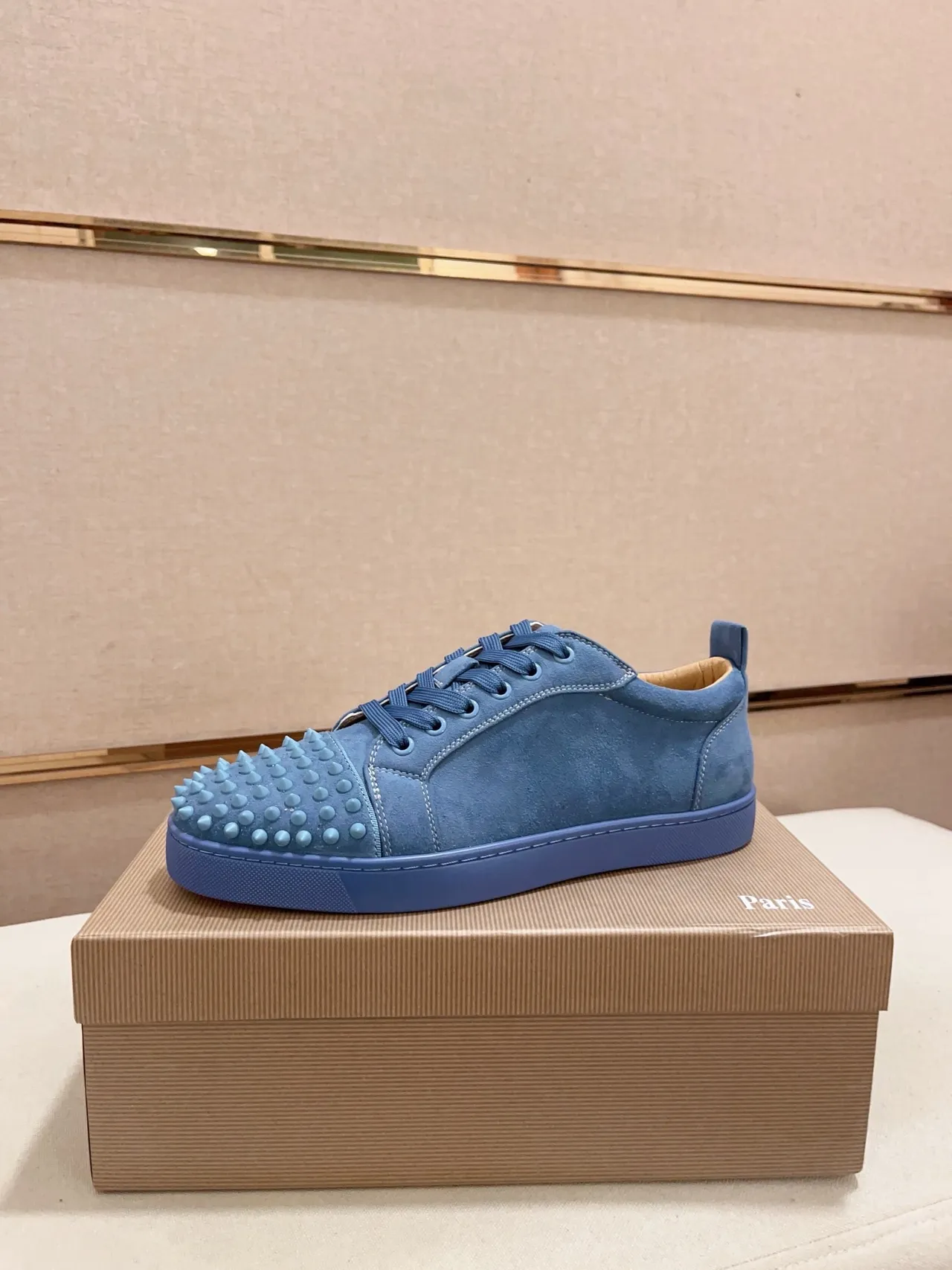 Christian Louboutin Spiky Sneaker Blue Suede Lifestyle Sneakers