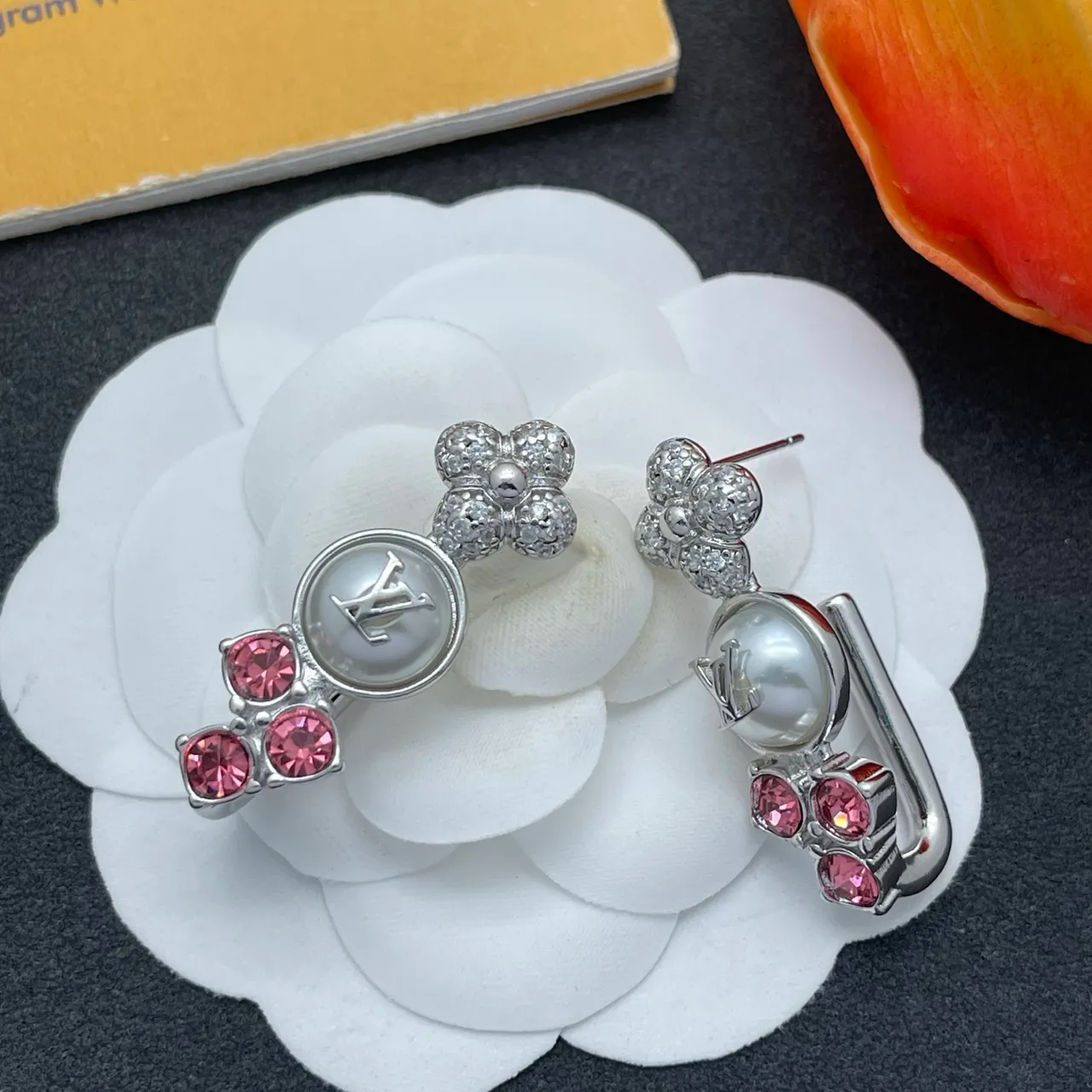 Louis Vuitton Floral Pearl and Pink Crystal Earrings