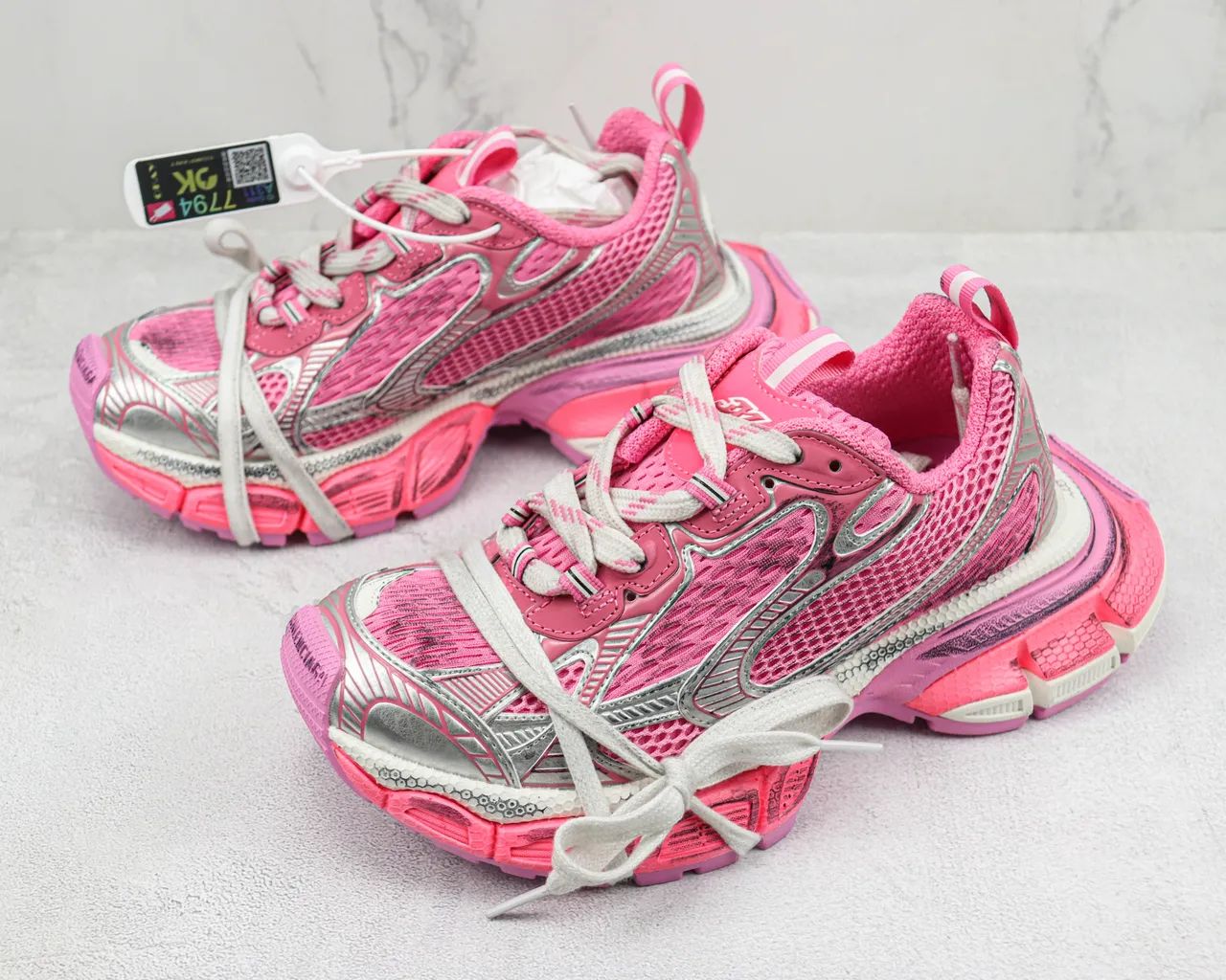 ASICS Pink Silver Mesh Upper Synthetic Overlays Chunky Sneakers