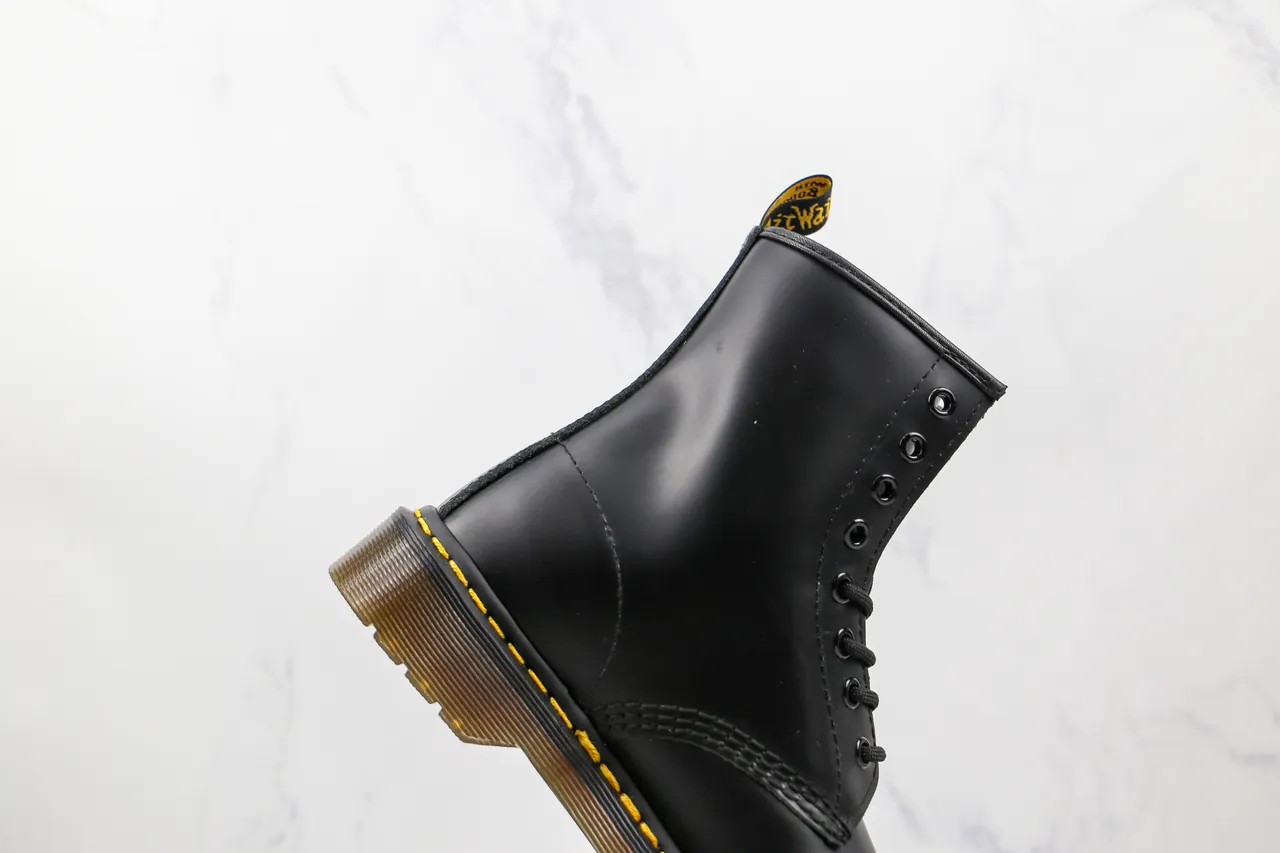 Dr. Martens 1460 Black Smooth Leather Yellow Stitch Martin Boots