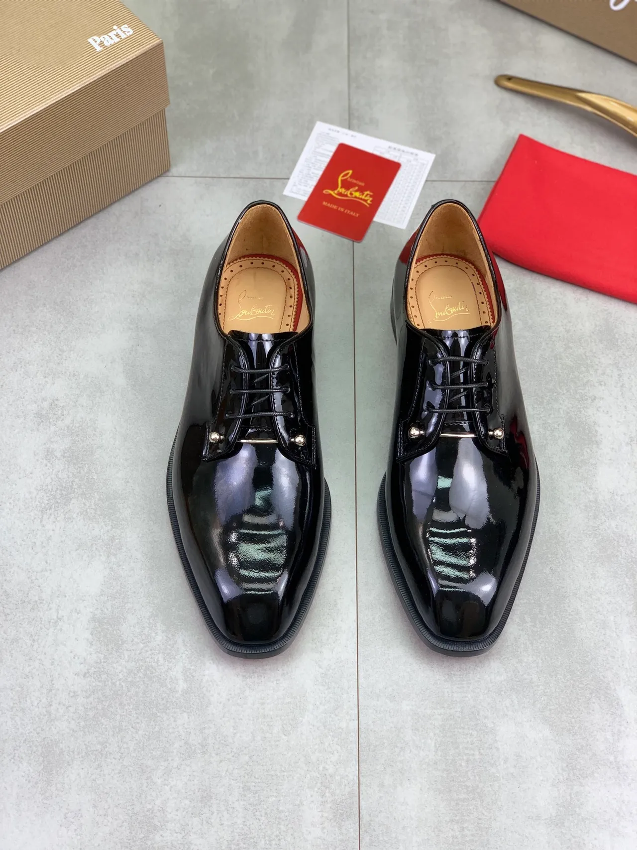 Christian Louboutin Glossy Patent Black Cap-Toe Oxford Shoes