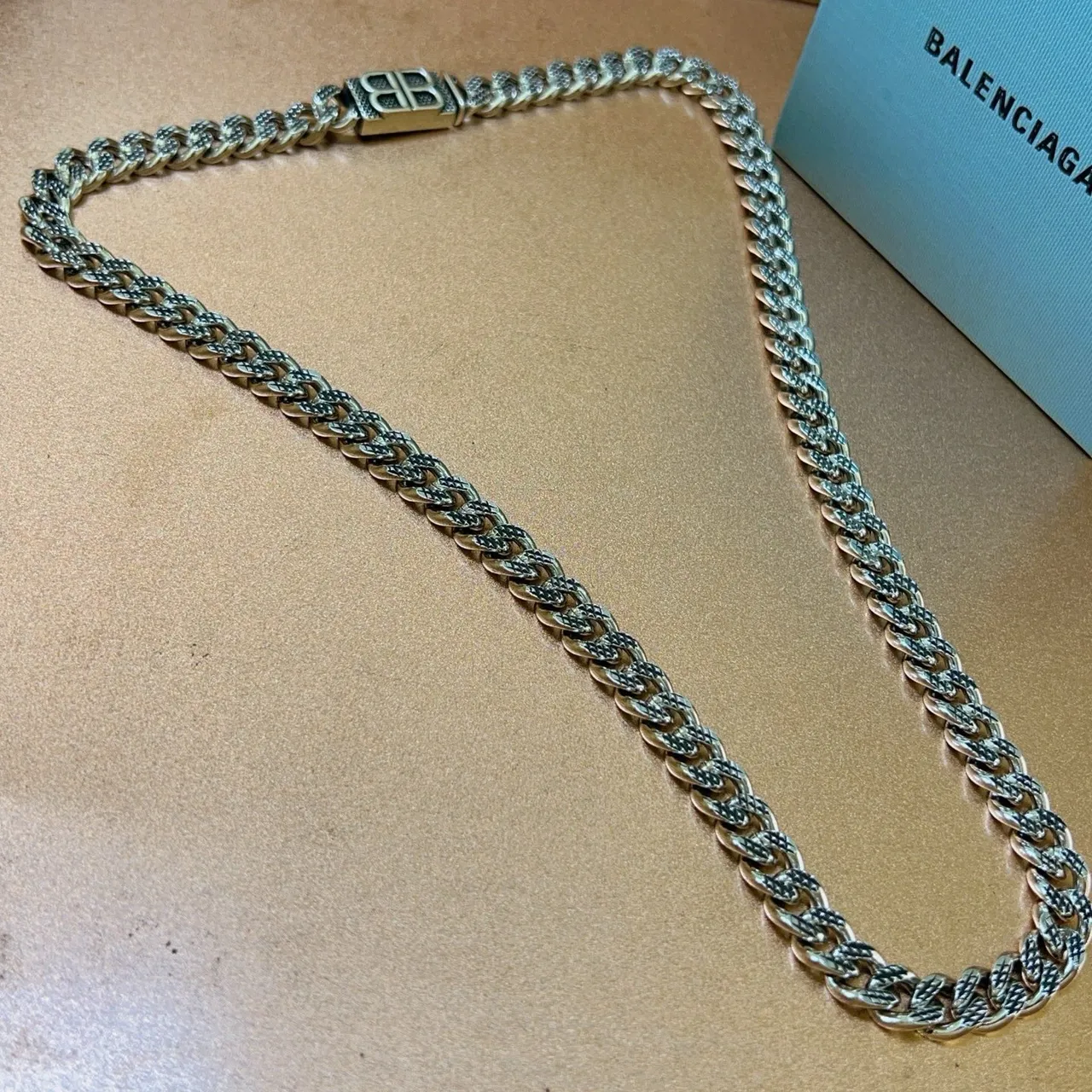 Balenciaga BB Chain Silver-Toned Textured Curb-Link Necklace