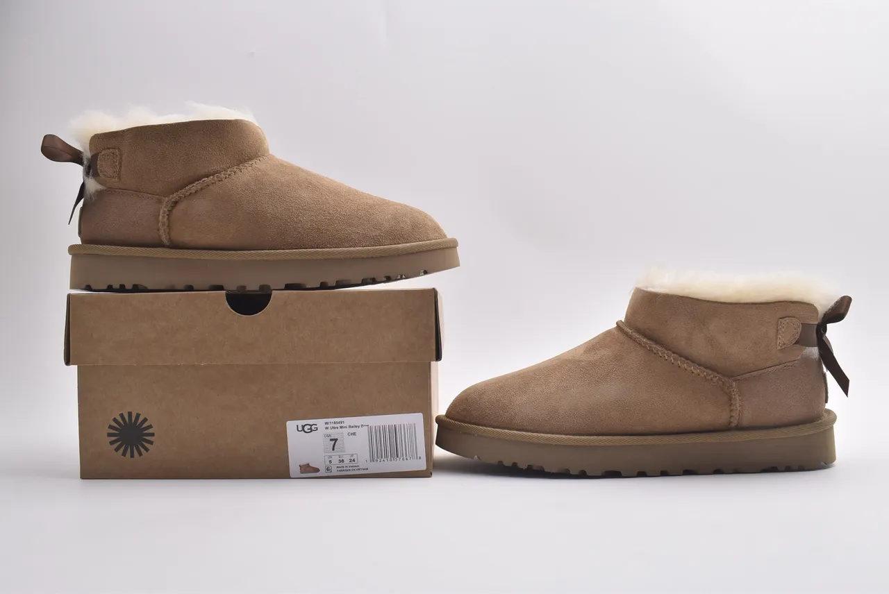 UGG Classic Mini Bow Brown Suede Snow Boots