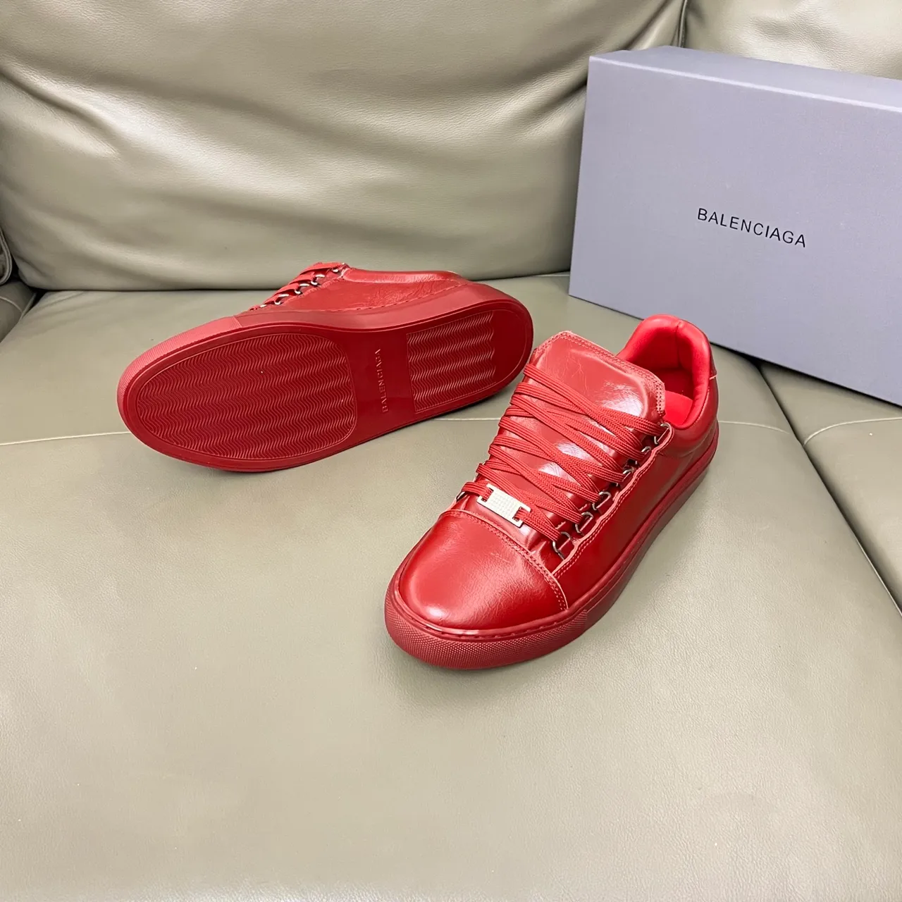 Balenciaga Red Leather Low-Top Lifestyle Sneakers