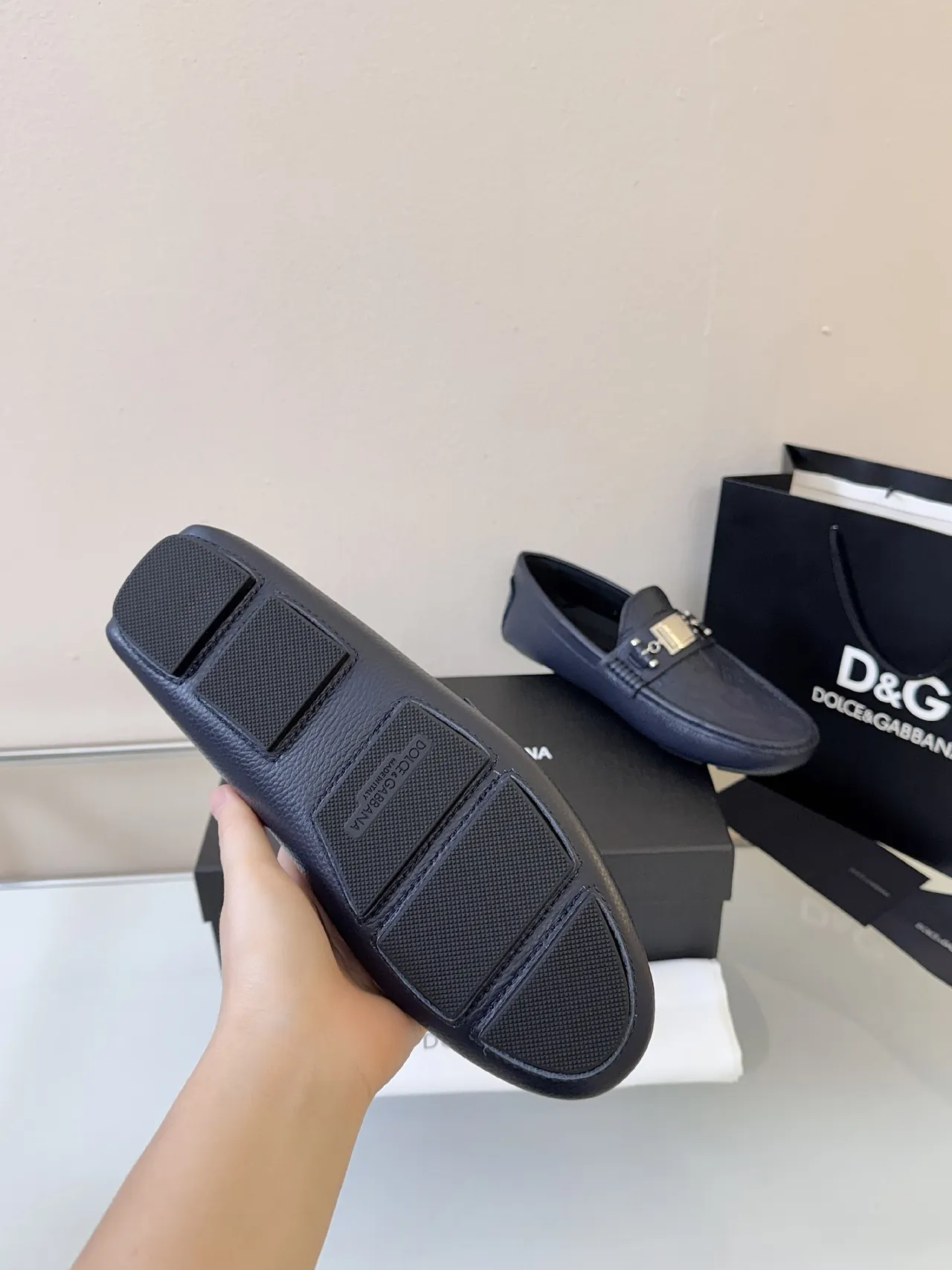 Dolce & Gabbana Portofino Navy Blue Embossed Leather Loafer