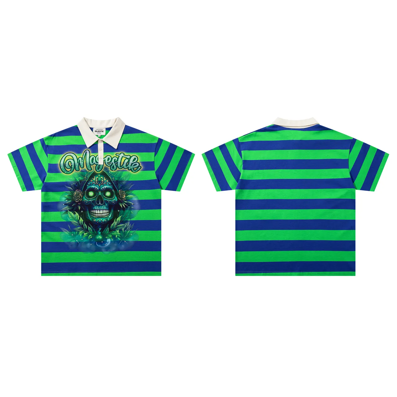 MAJESTIK Striped Graphic Polo Shirt