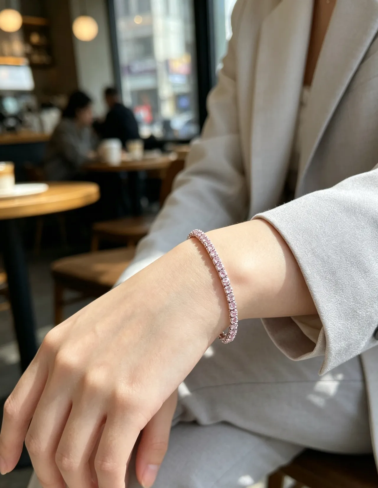 Tiffany & Co. Pink Silver Pavé-Set Gemstones Alternating Clear Stone Accents Bracelet