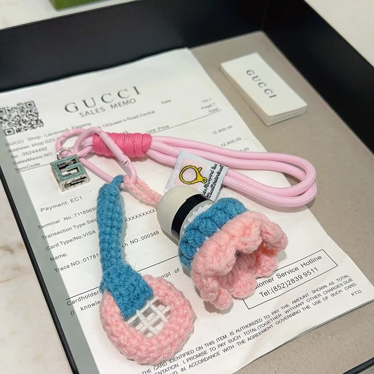 Gucci Pink Blue Hand-Crocheted Floral Motif Phone Accessory