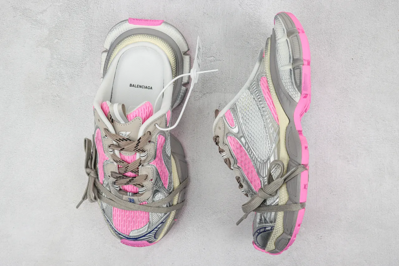 New Balance Silver Pink Chunky Layered Sole Metallic Mesh And Synthetic Upper Sneakers