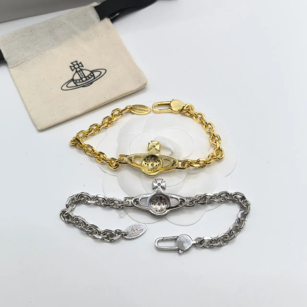 Vivienne Westwood Classic Orb Pavé Crystal Silver Chain Bracelet