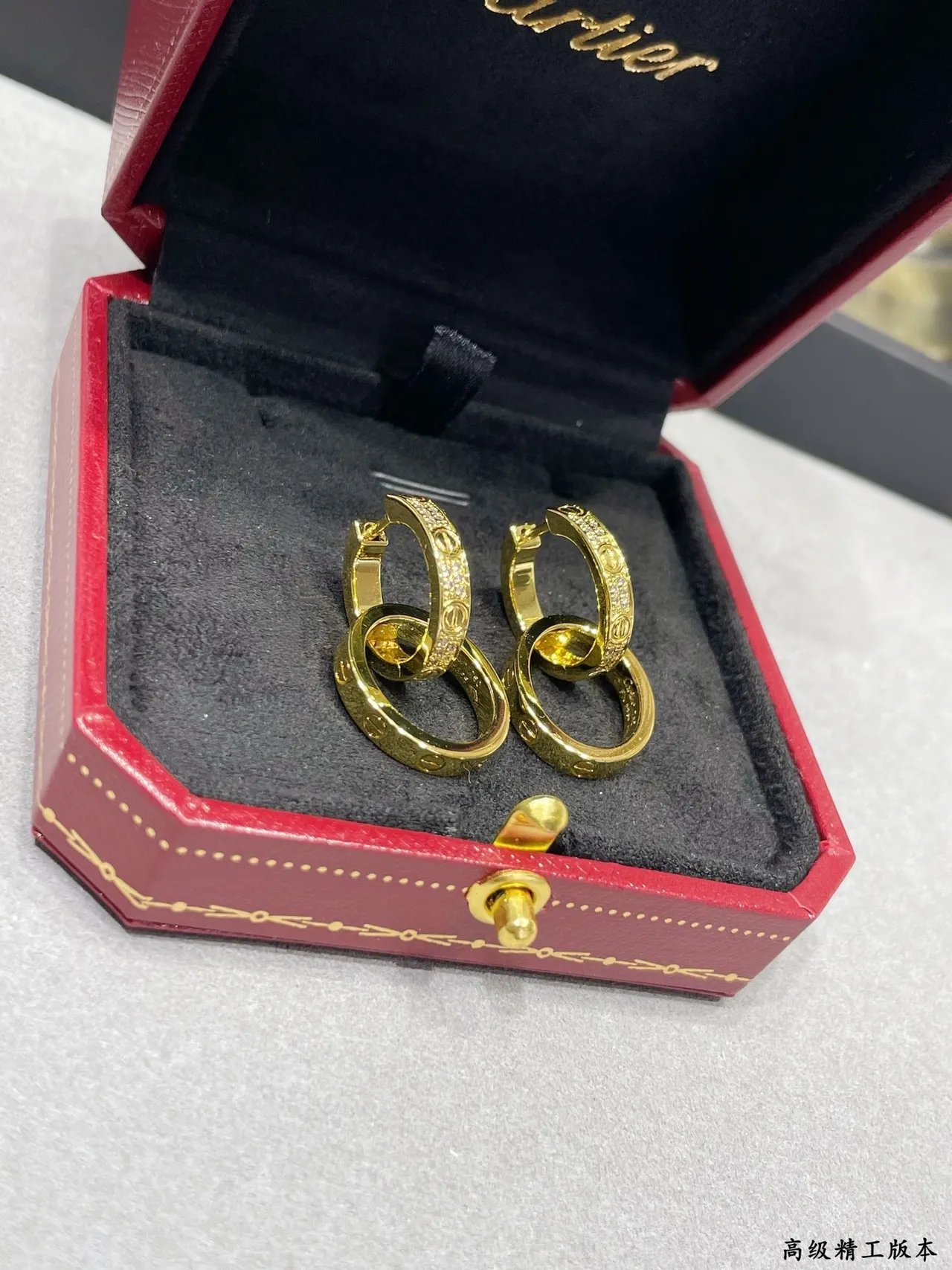 Cartier Juste un Clou Silver Gold Interlocking Double Hoops Pavé-Set Stones Earrings