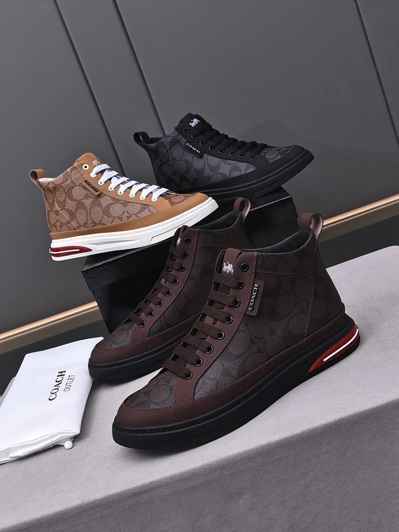 Coach High-Top Monogram Canvas and Leather Sneaker