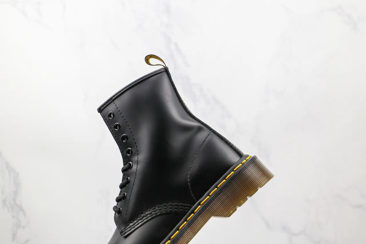 Dr. Martens 1460 Black Smooth Leather Yellow Stitch Martin Boots